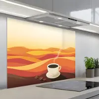 KitchenYeah Spatscherm 100x75 cm - Zelfklevende achterwand Koffie - Landschap - Oranje - Koffiebonen - Keuken muurbeschermer - Spatwand fornuis