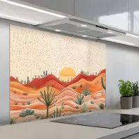 KitchenYeah Spatscherm 100x75 cm - Zelfklevende achterwand Landschap - Heuvels - Zonsondergang - Keuken muurbeschermer - Spatwand fornuis