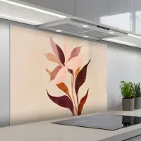 KitchenYeah Spatscherm 100x75 cm - Zelfklevende achterwand Bloemen - Blaadjes - Minimalistisch - Roze - Keuken muurbeschermer - Spatwand fornuis