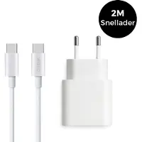 WISEQ USB C snellader met Quick Charge - inclusief 2 meter USB C naar USB C oplaadkabel 100W - geschikt voor iPhone 17 / 16 / 15 en Samsung Galaxy - wit -