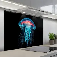 KitchenYeah Spatscherm 100x75 cm - Zelfklevende achterwand Kwal - Tentakels - Blauw - Licht - Keuken muurbeschermer - Spatwand fornuis