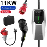 Junsun Hexinex Draagbare 11kW 16A 5M 3-Fase EV Laadkabel - Type 2 Laadpaal ,LCD Scherm, Schakelbare stroom, 1* Adapter - IEC62196-2 & IP67