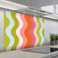 KitchenYeah Spatscherm 100x75 cm - Zelfklevende achterwand Banen - Golven - Kleurrijk - Verticaal - Keuken muurbeschermer - Spatwand fornuis
