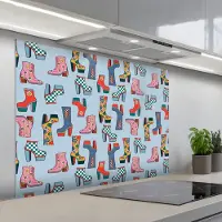 KitchenYeah Spatscherm 100x75 cm - Zelfklevende achterwand Laarzen - Patroon - Disco - Keuken muurbeschermer - Spatwand fornuis