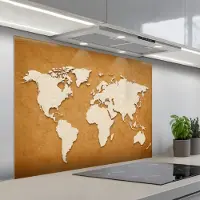 KitchenYeah Spatscherm 100x75 cm - Zelfklevende achterwand Wereldkaart - Papierstructuur - Bruin - Keuken muurbeschermer - Spatwand fornuis