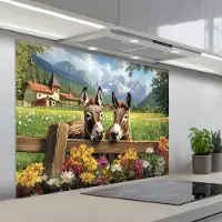 KitchenYeah Spatscherm 100x75 cm - Zelfklevende achterwand Ezels - Bloemen - Zomers - Keuken muurbeschermer - Spatwand fornuis