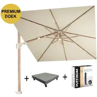 Platinum Challenger T2 premium parasol 350x260 cm teak champagne met 90KG voet en hoes