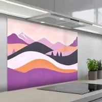 KitchenYeah Spatscherm 100x75 cm - Zelfklevende achterwand Abstract - Heuvels - Bomen - Groen - Keuken muurbeschermer - Spatwand fornuis