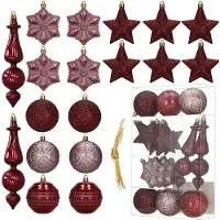 Springos Kerstballen | 18 Stuks | Paars | Bordeauxrood | Mat | Glanzend | Glitter