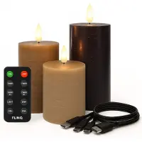 FlinQ Oplaadbare LED Kaarsen met Bewegende Vlam - Inclusief Afstandsbediening met Timer en Dimfunctie - Nep Kaarsen met Flikkerende Vlam - Dinerkaarsen Oplaadbaar - 3 stuks - Classic Earth
