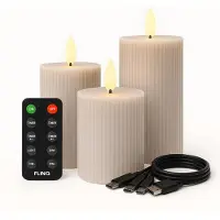 FlinQ Oplaadbare LED Kaarsen met Bewegende Vlam Ribbed - Inclusief Afstandsbediening met Timer en Dimfunctie - Nep Kaarsen met Flikkerende Vlam - Dinerkaarsen Oplaadbaar - 3 stuks