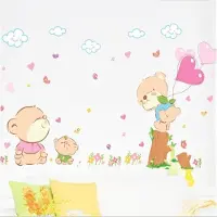 Giftwebshop Moderne muursticker – Zachte kleuren – Beren met Hartjes – Liefde – Beer– Vlinders – Wolkjes – Muurstickers kinderkamer – Babykamer – Accessoires babykamer – Baby – 70 x 120 minimaal (lxb) cm