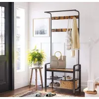 Mazazu kapstok met schoenenrek - Industriële garderoberek - Bruin/Zwart- 72x33.7x183cm