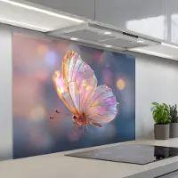 KitchenYeah Spatscherm 100x75 cm - Zelfklevende achterwand Vlinder - Vleugels - Pastel - Glinstering - Keuken muurbeschermer - Spatwand fornuis