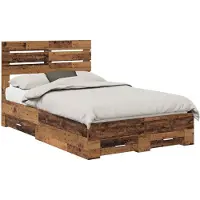 vidaXL Bedframe met lade met opslag Oudhout 120 x 190 cm Bewerkt hout