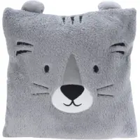Excellent houseware Dieren sierkussen - tijger - kinderkamer - grijs - 43 cm - polyester - cadeau - met oren