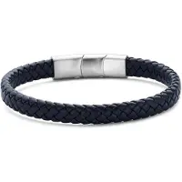 Frank 1967 7FB-0811 – – Heren Armband – Leren Armband – Donkerblauw – 8 mm – Zilverkleurig Geborsteld