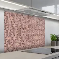 KitchenYeah Spatscherm 100x75 cm - Zelfklevende achterwand Donkerblauw - Roze - Patroom - Symmetrisch - Keuken muurbeschermer - Spatwand fornuis