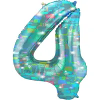 Folat - Folieballon Cijfer 4 Galactic Aqua - 86 cm