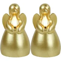 Countryfield LED kaars engel - 2x - goud - H14,5 cm - wax kaars op batterijen - kaarsen - kerst thema - kerstkaarsen