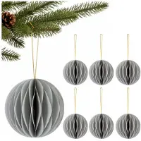 Springos Kerstbal | Papier | 8 Cm | 3D | Grijs | 6 Stuks