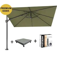 Platinum Challenger T2 premium parasol 300x300 cm antraciet lush green met 90 KG voet en hoes