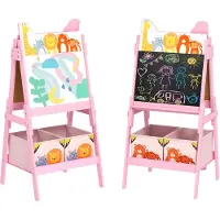 AIYAPLAY Kinder Schildersezel MDF, Stof 49L x 53,5B x 113H cm Roze