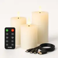 FlinQ Oplaadbare LED Kaarsen met Bewegende Vlam Ribbed - Inclusief Afstandsbediening met Timer en Dimfunctie - Nep Kaarsen met Flikkerende Vlam - Dinerkaarsen Oplaadbaar - 3 stuks