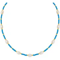 CO88 Collection 8CN-26487 – Kralenketting Turquoise & Parel – Goudkleurig – Natuurstenen Ketting