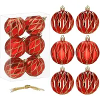 Springos Kerstballen | 6 Stuks | 12 cm | Rood/Goud