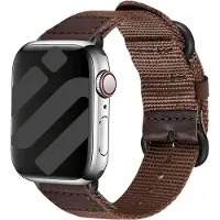 Strap-it Canvas/Nylon Bandje – ademend, verstelbaar, stijlvol – Bruin – geschikt voor Apple Watch 1/2/3/4/5/6/7/8/9/10/11/SE/Ultra (2) - 44/45/46/49mm