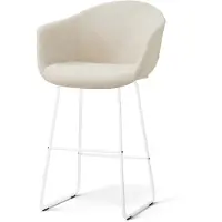Nolon Nino-Otis Barkruk Beige - met Armleuning - Wit Onderstel - 75 cm - Stof - Barkruk met Rugleuning