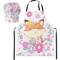 Ferocity - Kinderkeukenset: Koksmuts + Kinderschort 2-delige Set - met klittenband - Unisex - Vossen Tussen Bloemen