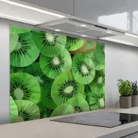 KitchenYeah Spatscherm 100x75 cm - Zelfklevende achterwand Kiwi - Groen - Pitten - Keuken muurbeschermer - Spatwand fornuis