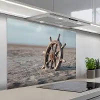 KitchenYeah Spatscherm 100x75 cm - Zelfklevende achterwand Scheepsstuur - Hout - Bruin - Zand - Keuken muurbeschermer - Spatwand fornuis