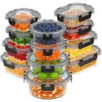 Kitchenbrothers Meal Prep Bakjes Set - Glazen Vershoudbakjes - Luchtdicht - BPA Vrij - Diepvriesbakjes - Bewaarbakjes - 6,79L - Glas - 12 Stuks