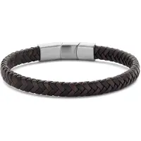Frank 1967 7FB-0797 – – Heren Armband – – Leren Armband – Zwart/Bruin – Zilverkleurig – 21 cm