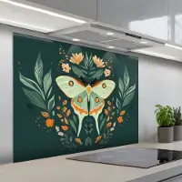 KitchenYeah Spatscherm 100x75 cm - Zelfklevende achterwand Sierlijk - Vlinder - Groen - Bladeren - Keuken muurbeschermer - Spatwand fornuis