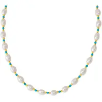 CO88 Collection 8CN-26488 – Kralenketting Parels & Turquoise Kralen – Goudkleurig – Dames Sieraad
