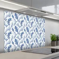 KitchenYeah Spatscherm 100x75 cm - Zelfklevende achterwand Frans - Citroen - Bladeren - Blauw - Keuken muurbeschermer - Spatwand fornuis