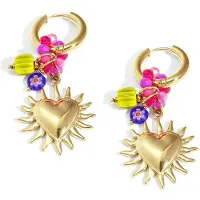 Yehwang Glowing Happy Heart Charm oorbellen | Hartjes oorbellen | Kralen oorbellen | Stainless steel oorbellen goud