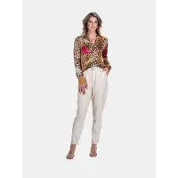 Mucho Gusto Blouse monza in zijde met camel luipaard print en multicolor luipaarden