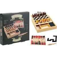 Ark Houten Spellendoos 4 in 1 met schaken - backgammon - domino - mikado - 17x17cm - reiseditie
