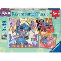 Ravensburger puzzel Disney Stitch - Drie puzzels - 49 stukjes - kinderpuzzel