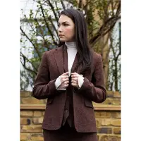 TruClothing Dames roestbruine visgraat wollen tweed ruitblazer