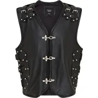Infinity Leather Heren zwart biker leren vest met metalen gespen - Pinetown