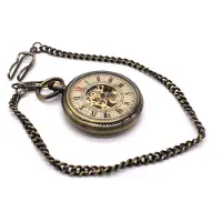 Infinity Leather Mechanisch bronzen skelet antiek open zakhorloge
