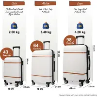 Infinity Leather Harde crèmekleurige witte handbagagekofferset, robuuste ABS lichtgewicht bagage, vakantietas