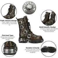 New rock M-591-C62 halfhoge zwarte vlammen leren metallic gothic laarzen