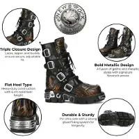 New rock M-591-C58 halfhoge zwarte vlammen leren metallic gothic laarzen